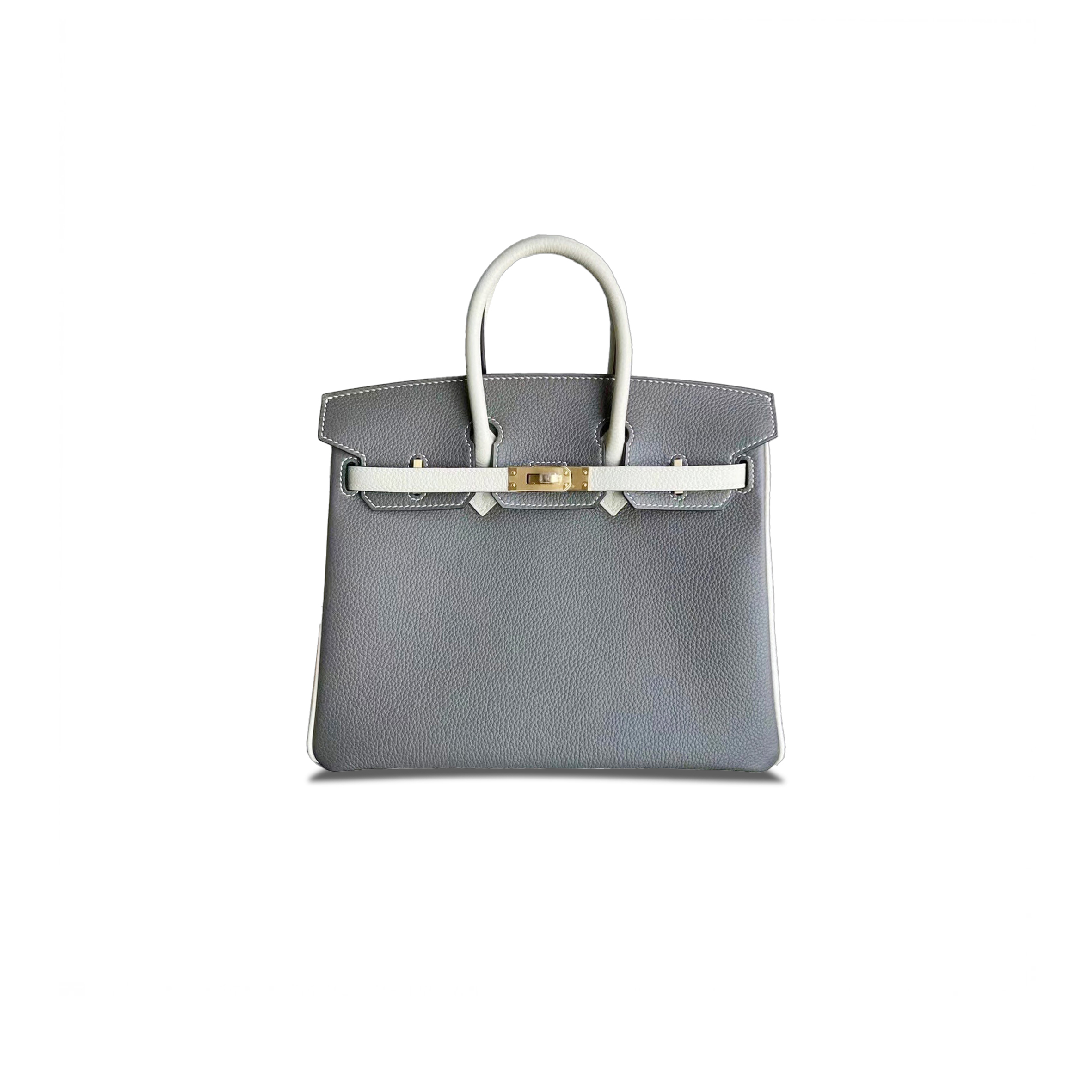 HERMES BIRKIN 30 TOGO LEATHER PEWTER GREY AND MILKSHAKE WHITE GOLD BUCKLE BAG 3587780418 (30*23*15cm)